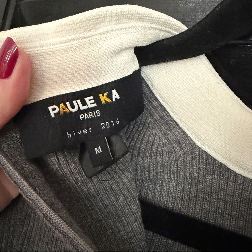 Paule Ka Paris Hiver 2016 Wool Blend Contrasting White Collar Gray Sweater Med - Picture 3 of 7